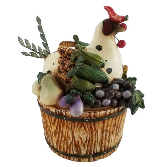 Trinket Box Hen On Nest Vegetables Barrel Chicken Country Kitchen Ring Holder - Picture 1 of 8